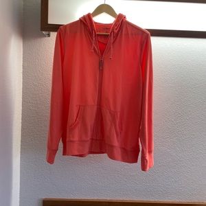LL Bean Jacket Hoodie Women's L Long Sleeve Full Zip Pockets Coral Red
